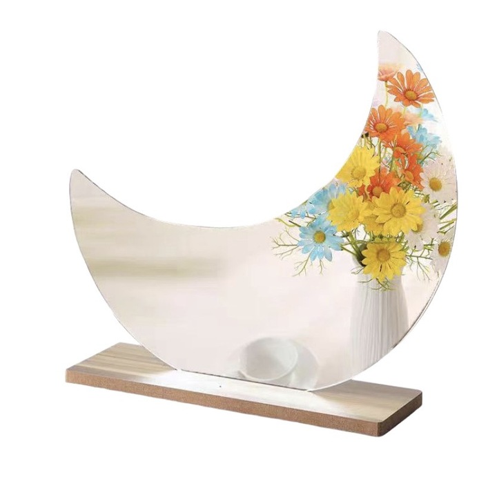 Козметично огледало Luna, Акрил/Дърво, 24см, Бяло/Кафяво