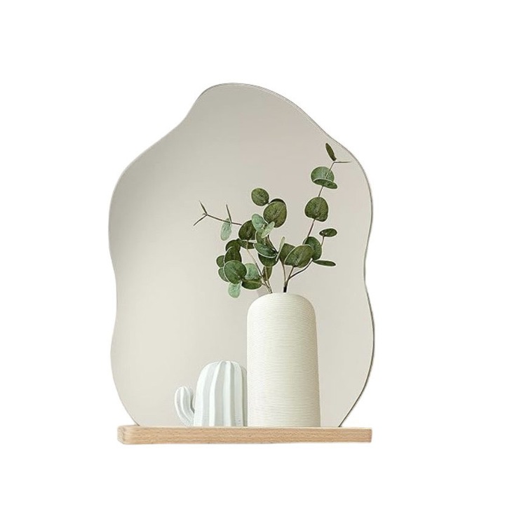 Козметично огледало, дърво/акрил, 24 см, бяло/кафяво