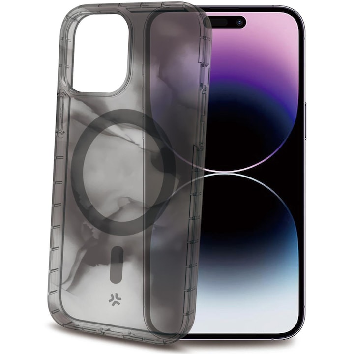 Husa de protectie Celly pentru iPhone 15 Pro Max, compatibil MagSafe, cu nuante de gri, Transparent