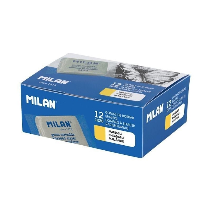 Set 12 radiere de sters MILAN, 3,7x2,8x1cm, pentru carbune si grafit