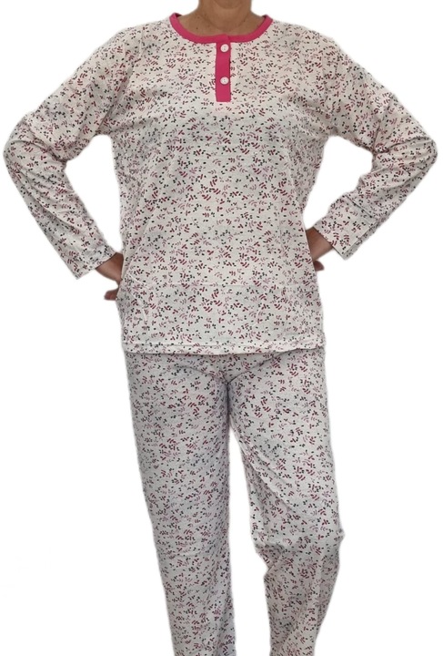 Pijama dama, cu doi nasturi, bumbac 100%, alb/roz, 3XL INTL