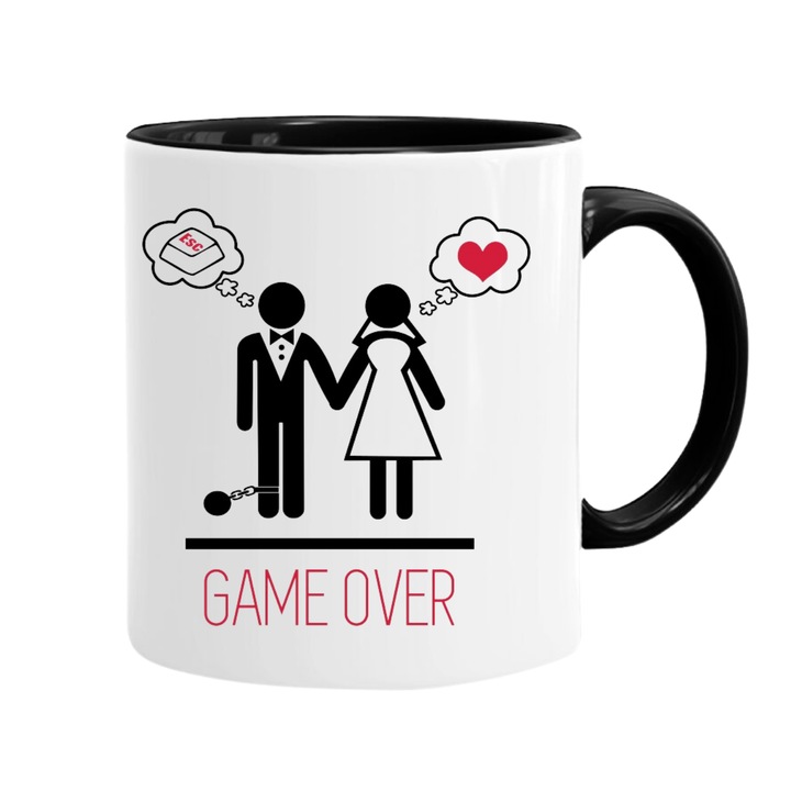 Персонализирана чаша - Game over, ергенско парти, младоженец, черен интериор, 330 мл