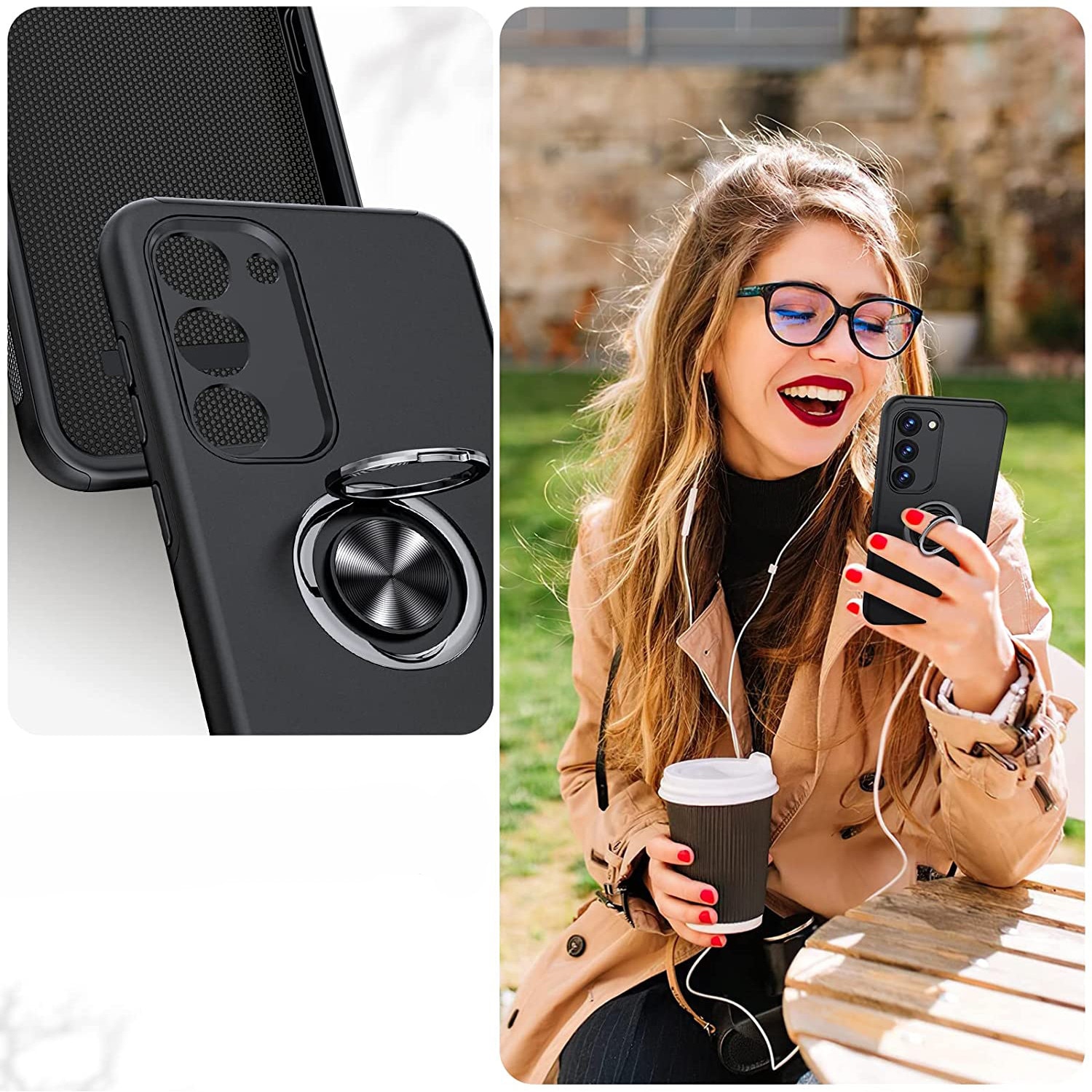Husa de protectie pentru Samsung Galaxy S23, Hybrid Antisoc, Kickstand, Bumper inel rotativ 360, Negru