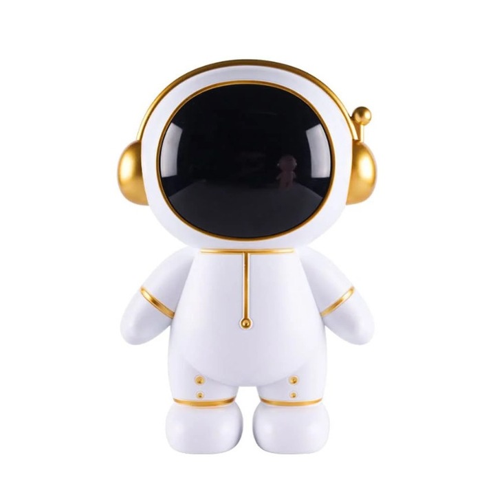 Pusculita pentru copii, model astronaut, capac detasabil, decoratiune depozitare bani, 25x17cm, plastic, alb