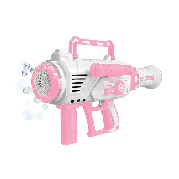 Szappanbuborék-pisztoly tisztítótartállyal, egymillió buborékos, elemes, rózsaszín