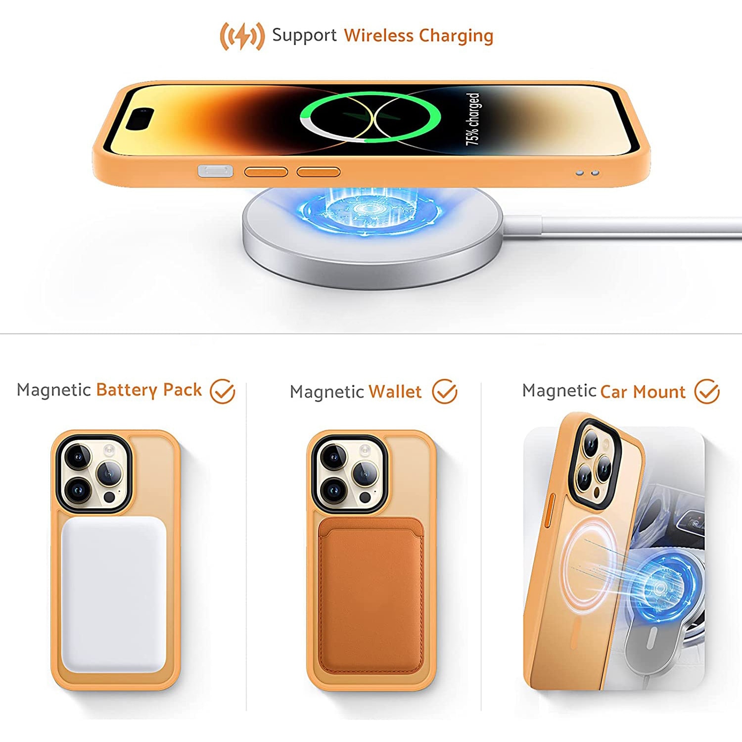 Husa de protectie pentru Iphone 12/12 Pro, compatibila Magsafe, Hybrid, Antisoc, Orange