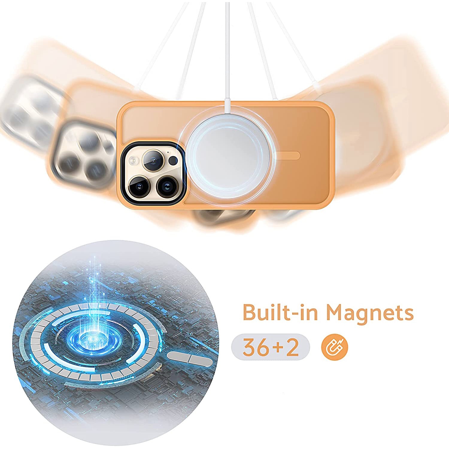 Husa de protectie pentru Iphone 12/12 Pro, compatibila Magsafe, Hybrid, Antisoc, Orange