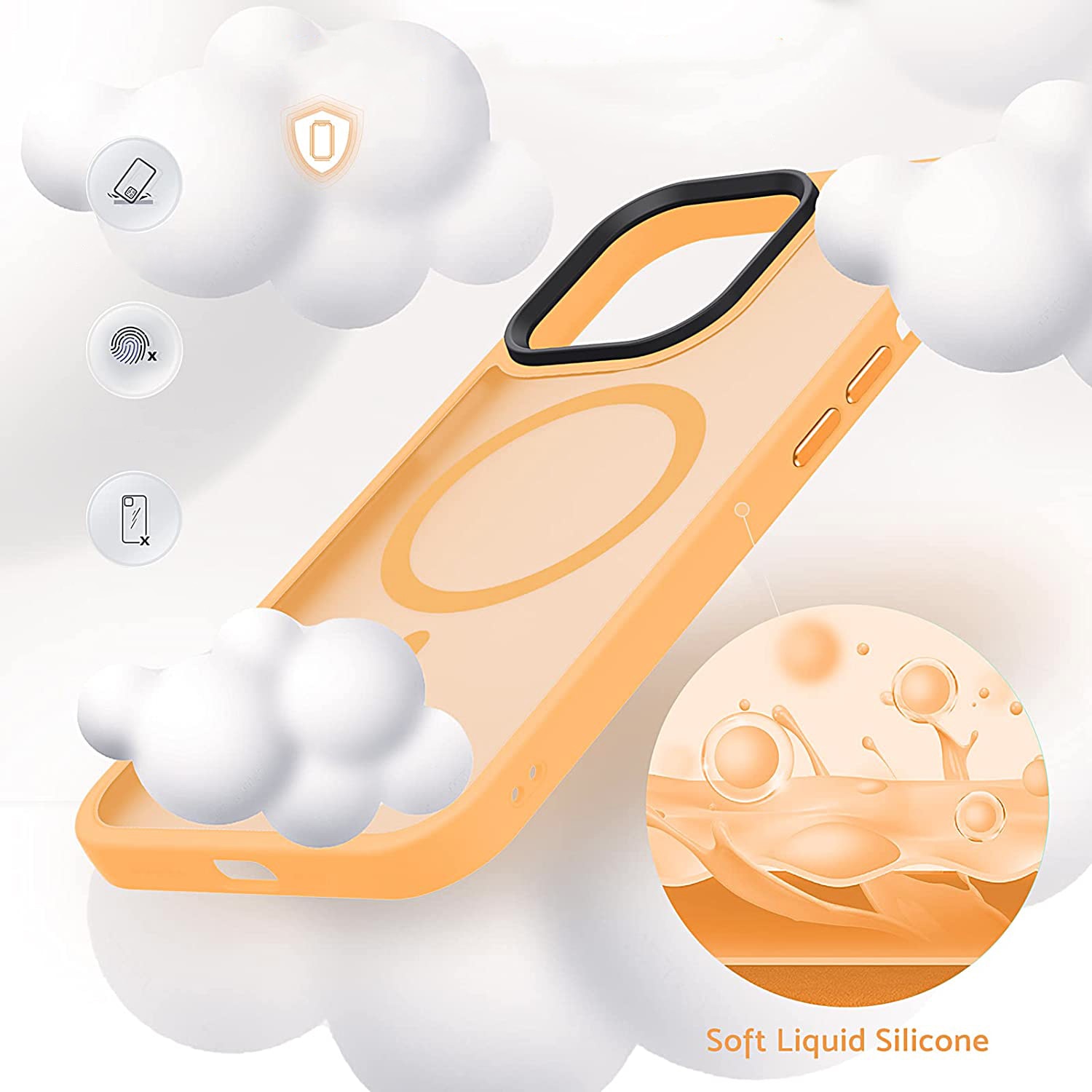 Husa de protectie pentru Iphone 12/12 Pro, compatibila Magsafe, Hybrid, Antisoc, Orange