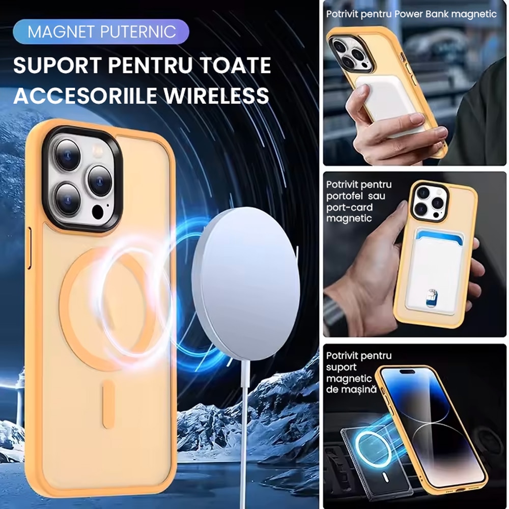 Husa de protectie pentru Iphone 12/12 Pro, compatibila Magsafe, Hybrid, Antisoc, Orange