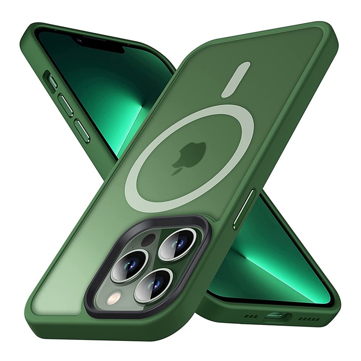 Husa de protectie pentru Iphone 13 Pro, compatibila Magsafe, Hybrid, Antisoc, Green