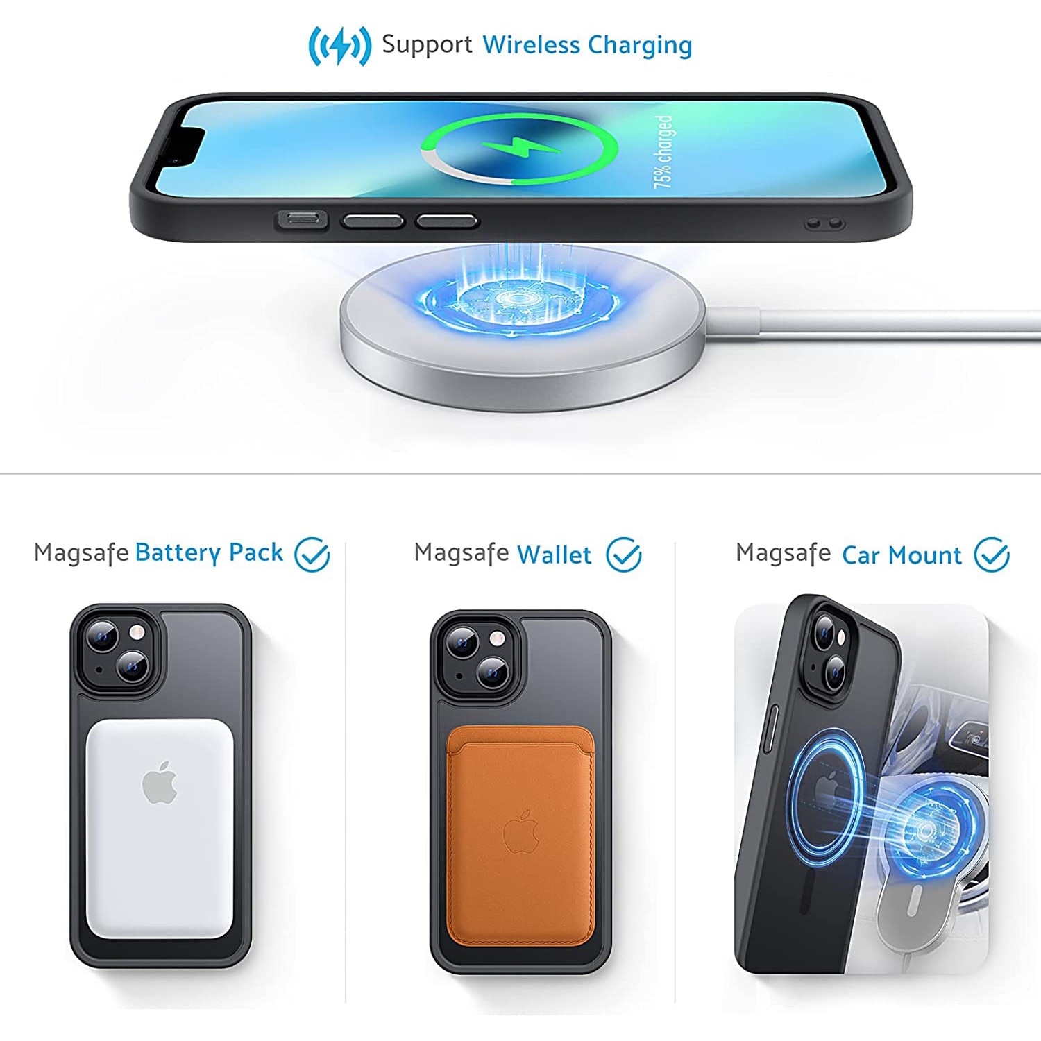 Husa de protectie pentru Iphone 13, compatibila Magsafe, Hybrid, Antisoc, Black