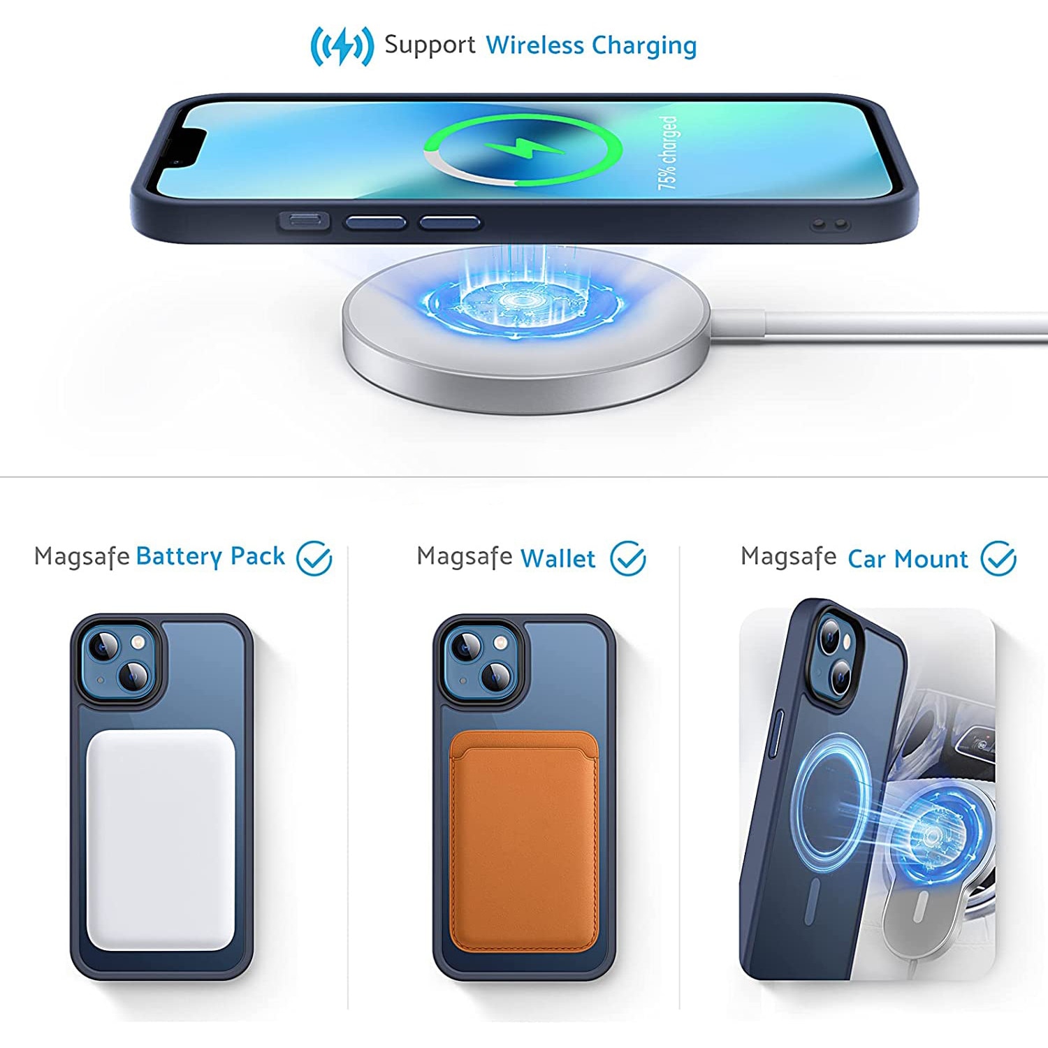 Husa de protectie pentru Iphone 14, compatibila Magsafe, Hybrid, Antisoc, Dark Blue