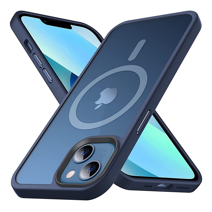 Husa de protectie pentru Iphone 12/12 Pro, compatibila Magsafe, Hybrid, Antisoc, Dark Blue