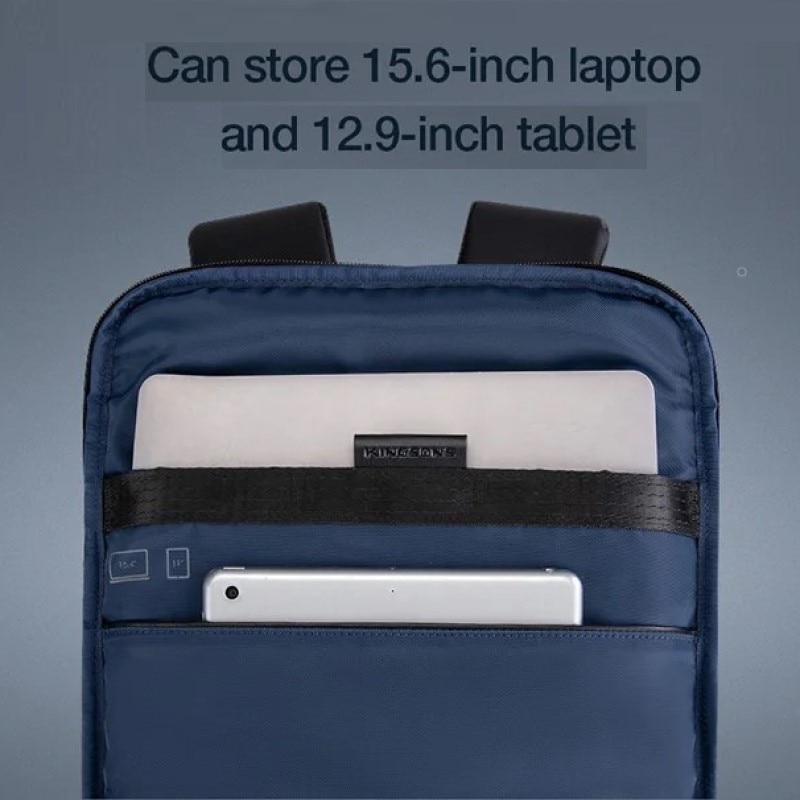 Rucsac laptop 15.6", business, impermeabil, cu port incarcare USB, KINGSONS, 30x22x50 cm, Negru