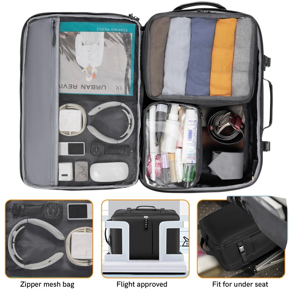 Rucsac laptop 17", pentru calatorii, expandabil pana la 42 L, cu port de incarcare USB, VGOAL, 33x24/29x52 cm, Negru