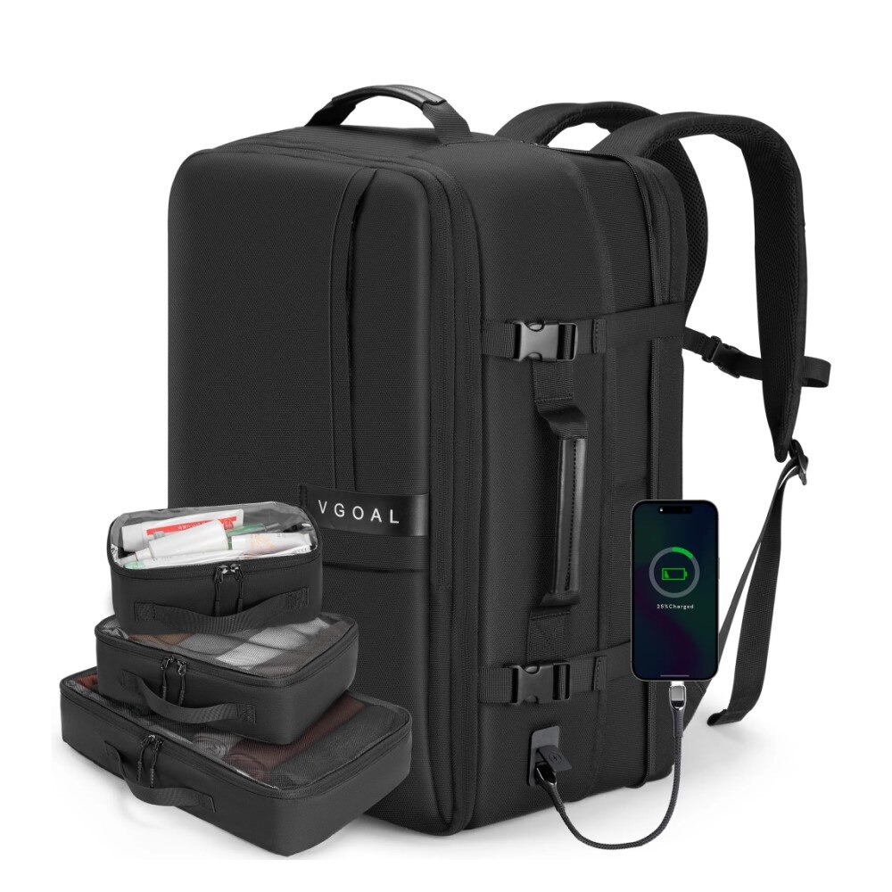 Rucsac laptop 17", pentru calatorii, expandabil pana la 42 L, cu port de incarcare USB, VGOAL, 33x24/29x52 cm, Negru