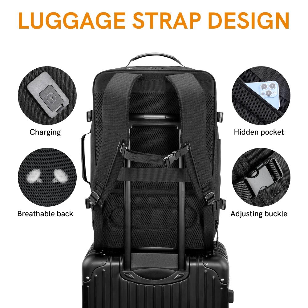 Rucsac laptop 17", pentru calatorii, expandabil pana la 42 L, cu port de incarcare USB, VGOAL, 33x24/29x52 cm, Negru