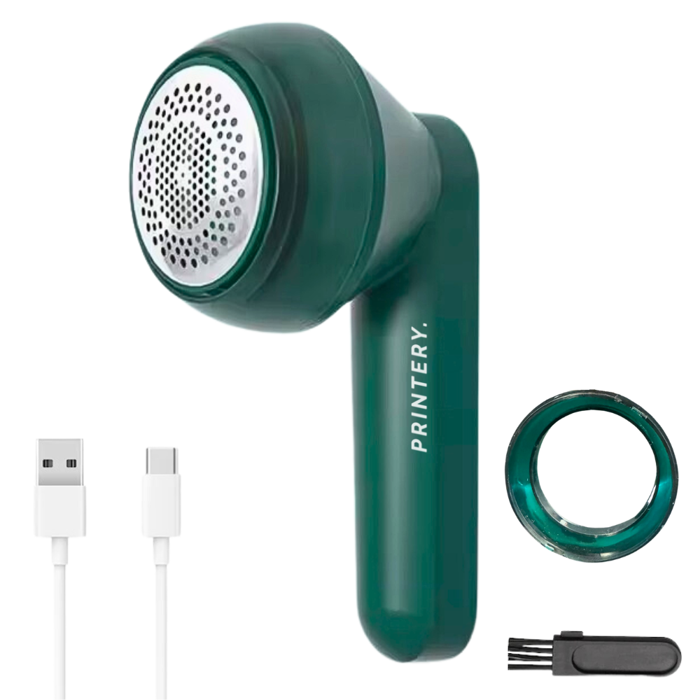 Aparat de Curatat Scame, PRINTERY, Reincarcabil prin USB, Rotire a lamei de 8800 rotatii/min, Perie si Cablu Incarcare Incluse, Verde