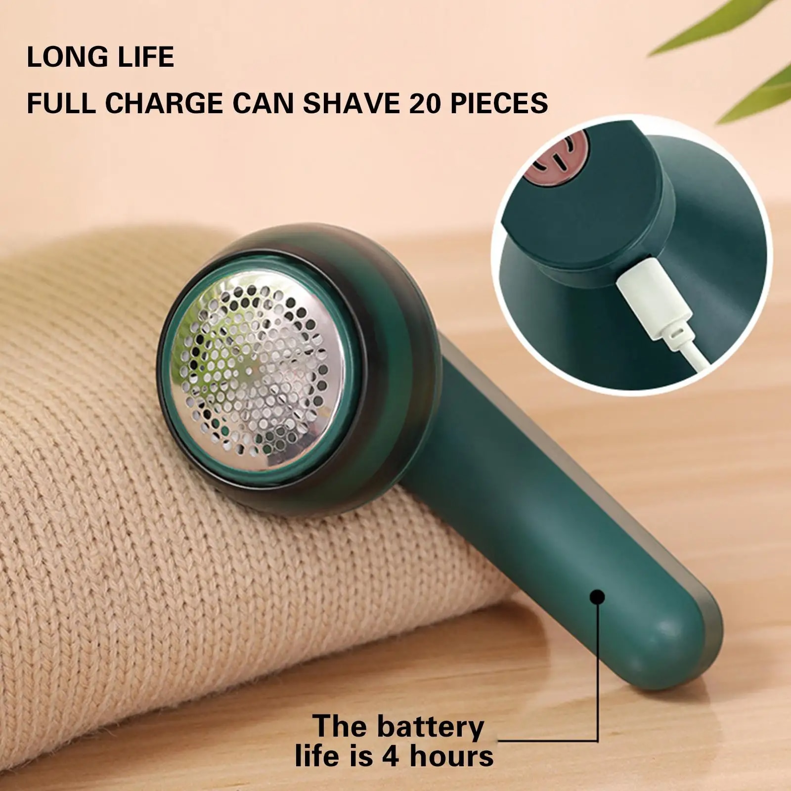 Aparat de Curatat Scame, PRINTERY, Reincarcabil prin USB, Rotire a lamei de 8800 rotatii/min, Perie si Cablu Incarcare Incluse, Verde