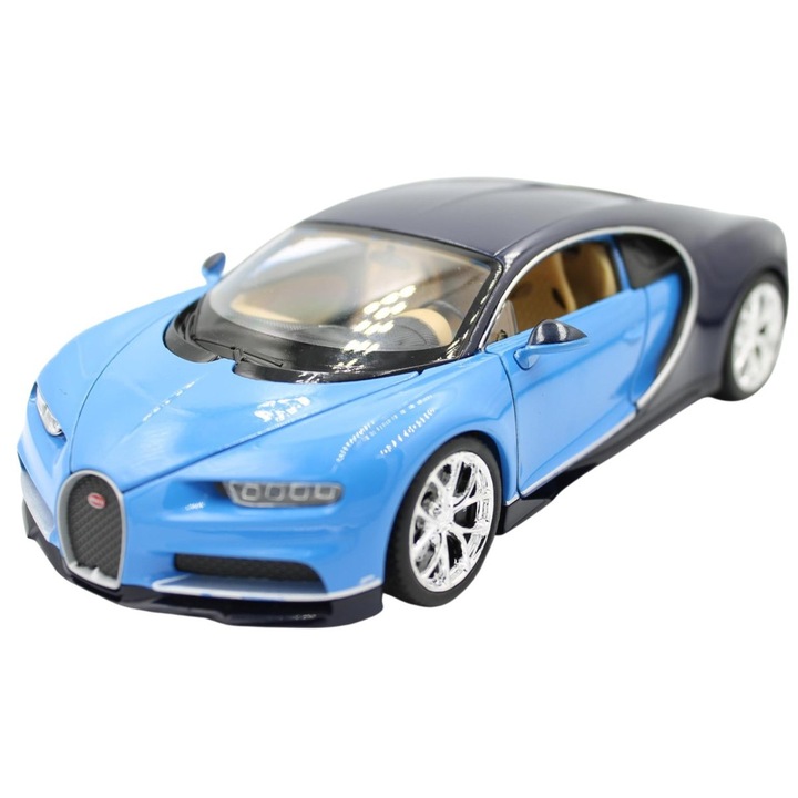 Автомобилен макет Welly, Bugatti Chiron, реалистични детайли, син, 23x11x10.3cm