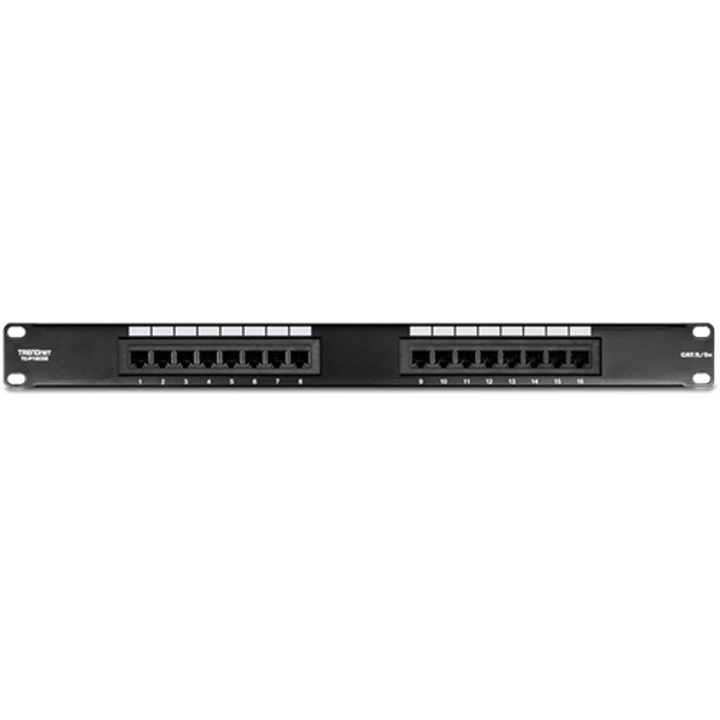 Patch Panel 16 portok RJ45 UTP 19', Cat5/5e, TRENDnet, TC-P16C5E