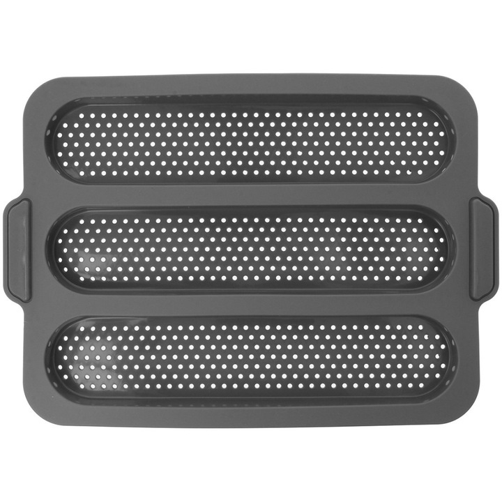 Forma prajituri Brunbeste, silicon, pentru 3 baghete, perforata, 34x24cm, negru