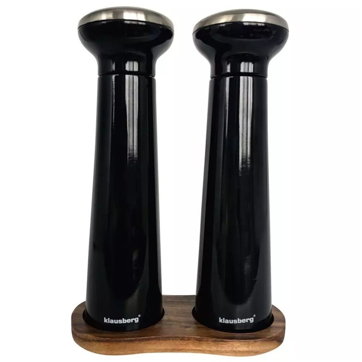 Set rasnite piper si sare cu suport, Klausberg, Lemn, Mecanism ceramic, 7x22.8cm, Negru/Maro