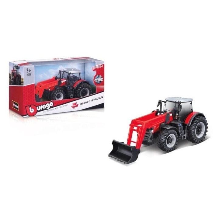 BBurago Massey Ferguson 8740S modellautó rakodóval, fém és műanyag, 16cm