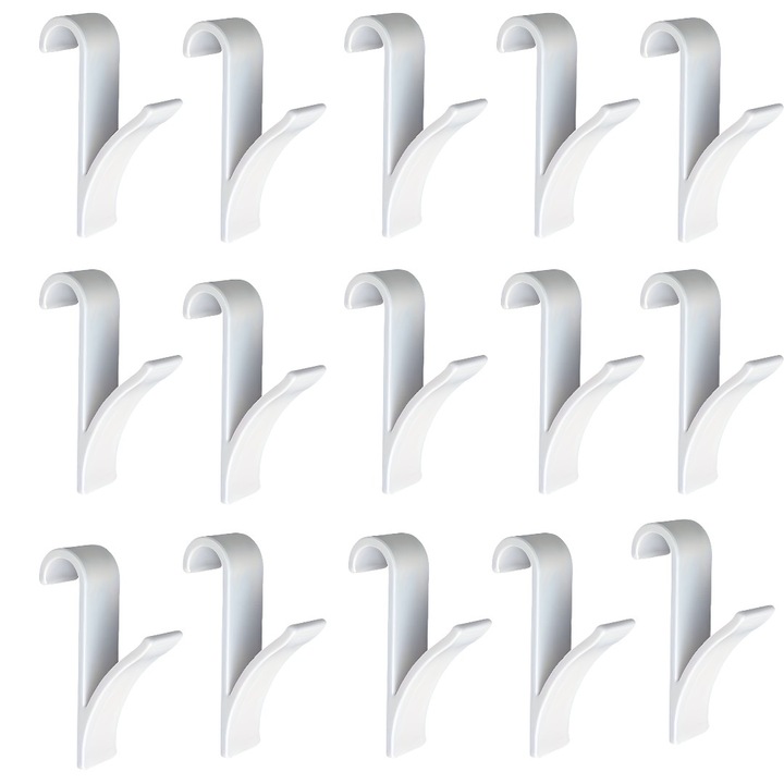 Set 15 agatatoare organizator, suport usa, baie, bucatarie, dulap, calorifer, pentru prosoape si lavete, material PVC rezistent, culoare alb