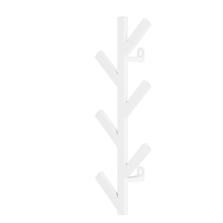 Elágazó ruhaakasztó, LOFTPLUS, Fa típusú, 6 kampóval, kabátokhoz, kabátokhoz, sapkákhoz, sálkhoz és táskákhoz, fém, 41 cm, fehér