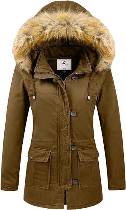 Geaca parka cu gluga cu blana, cu calduroasa, 45679, Kaki, M