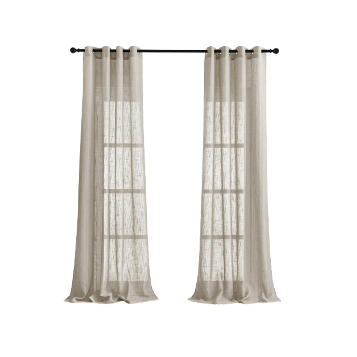 Комплект 2 пердета Pony Dance, 245 x 140 см, мръсно бежови, с текстура на лен, модерни, полупрозрачни, с халки