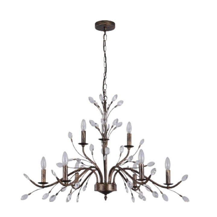 Antik stílusú csillár, Ganeed, 9 db E14 izzóval, bronz bevonattal, 90 x 175 cm, fekete/arany