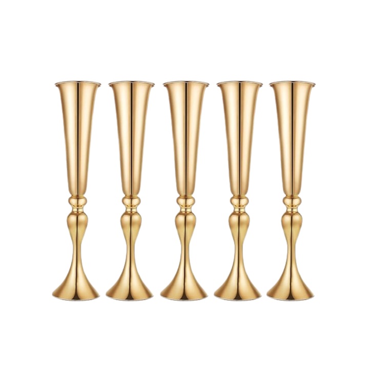 Комплект от 5 декоративни вази, за флорални аранжировки, За сватба или интериорна декорация, 55,5 см, Златни