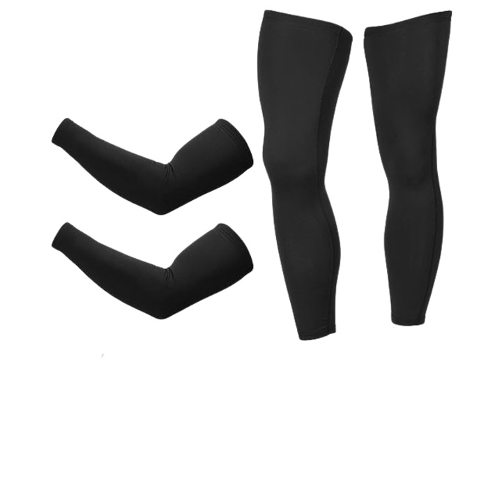 Set de 2 Perechi de Maneci de Protectie Atletica pentru Brat si Genunchi, Neer, Ofera Compresie Completa, Marimea L, Negru