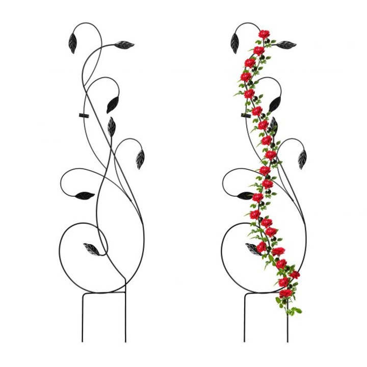 Set 2 spaliere pentru plante cataratoare, fier, Relaxdays, dimensiuni 144 x 39 cm, negru