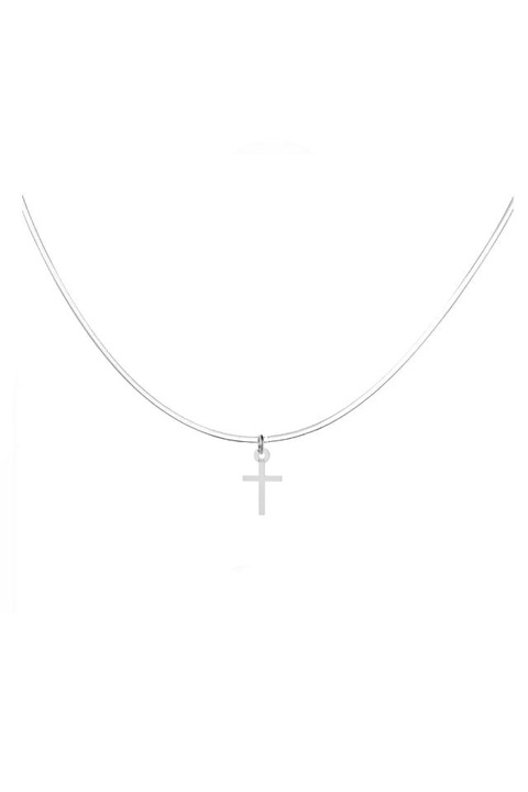 Colier la baza gatului cu fir transparent de silicon si pandantiv in forma de cruce argintie din Argint 925