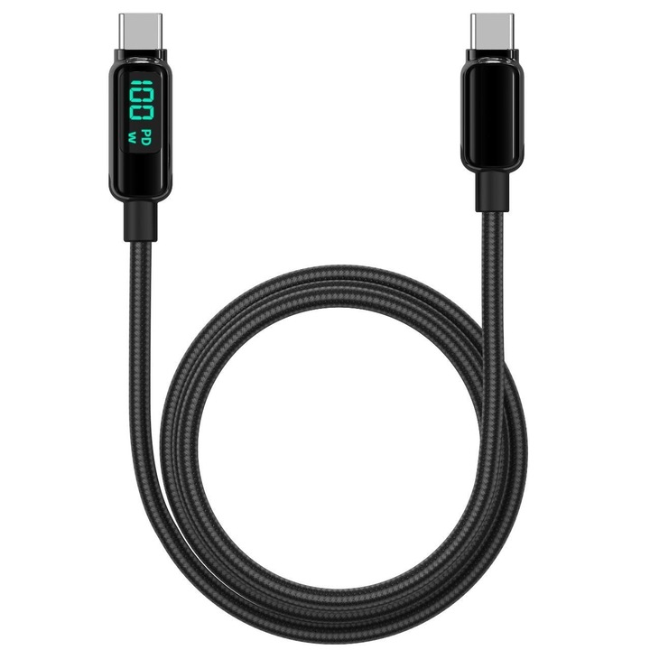 Kábel Lemontti Screen digitális kijelző Type-C - Type-C, gyorstöltés, 100W, 2m, fekete