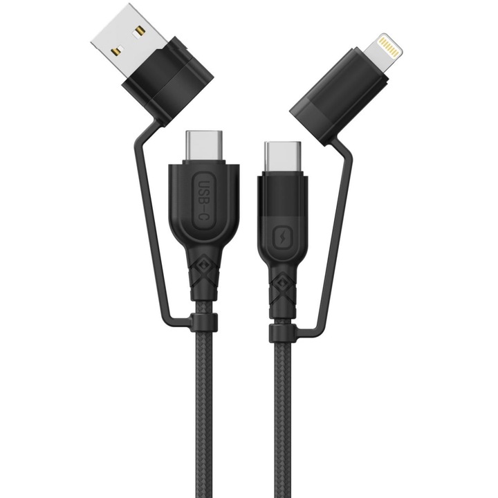 Cablu Lemontti Fisheye Series Multi-connector 4 in 1, USB-A & Type-C la Type-C & Lightning, PD, 1.2m
