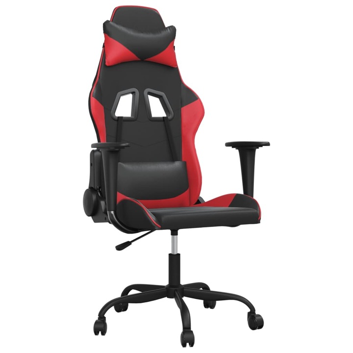 Scaun de gaming de masaj vidaXL, negru si rosu, piele ecologica, 14.85 kg