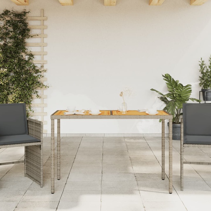 Masa de gradina vidaXL, blat lemn acacia, gri, 115x54x74 cm, poliratan, 9.15 Kg