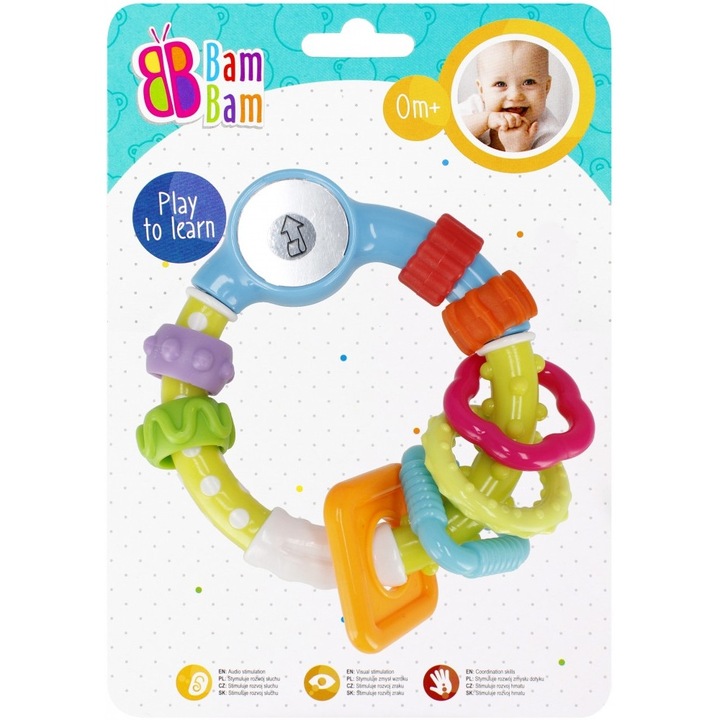 Играчка дрънкалка Bam Bam - Огледало, Многоцветно, 15x20x4 см