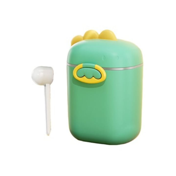 Recipient depozitare lapte praf, etans, maner portabil, verde/galben, 10.5x8.5x16cm, set lingura inclusa