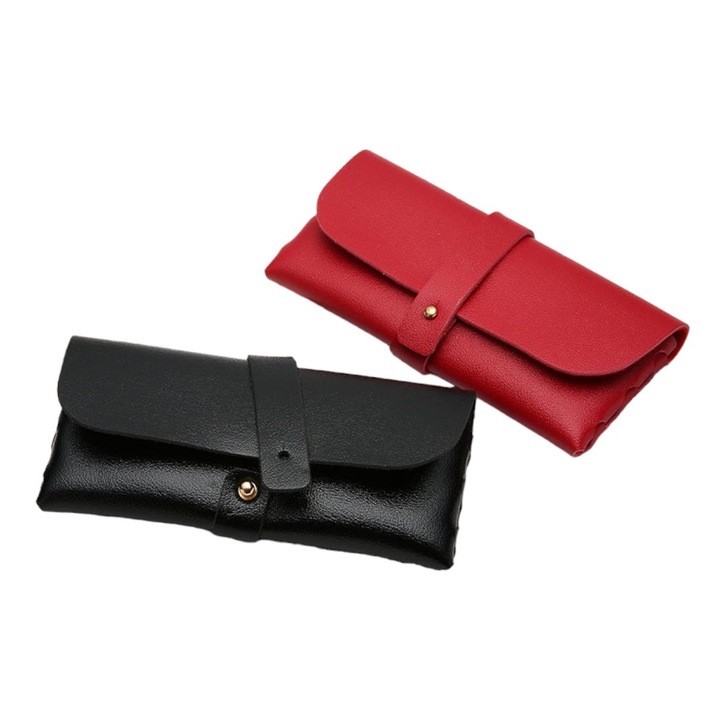 Set 2 port ochelari vedere sau soare, cu capsa inchidere, rosu, negru, 16.8x7.6x2.8 cm, piele sintetica
