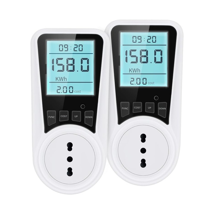 Комплект от 2 електромера, Besvic, с LCD екран, 3680W, Бял