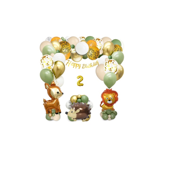 Díszkészlet 2 éves évfordulóra, állatmodell, lufi, füzér, tarka
