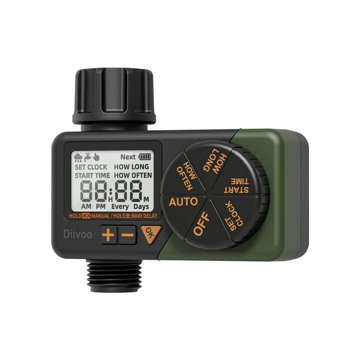 Таймер за пръскачки Diivoo със седмично и дневно програмиране Зелен и черен