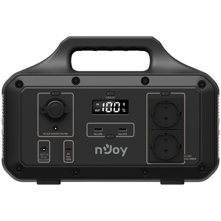 nJoy Power Base 600 töltőállomás, 511Wh, 2 x USB + 1 x USB-C + 2 x Schuko + 1 x DC port + 1 x Car port, fekete