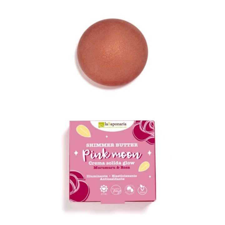 La Saponaria Pink Moon szilárd testvaj a ragyogásért murumuruval és rózsával, 80 ml