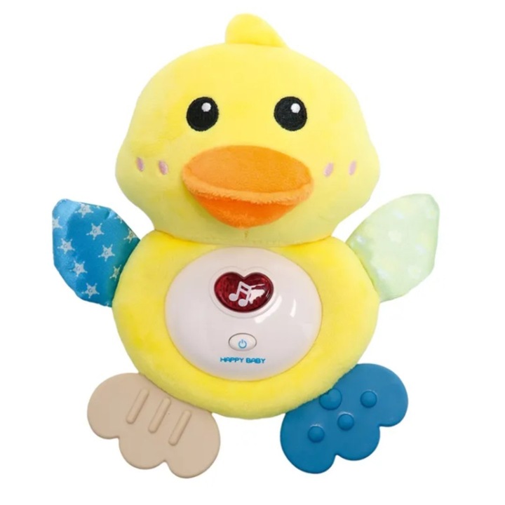 Jucarie de plus Import ProNice, Ratusca, sunete linistitoare, multicolor, 12.5x18.5x7cm